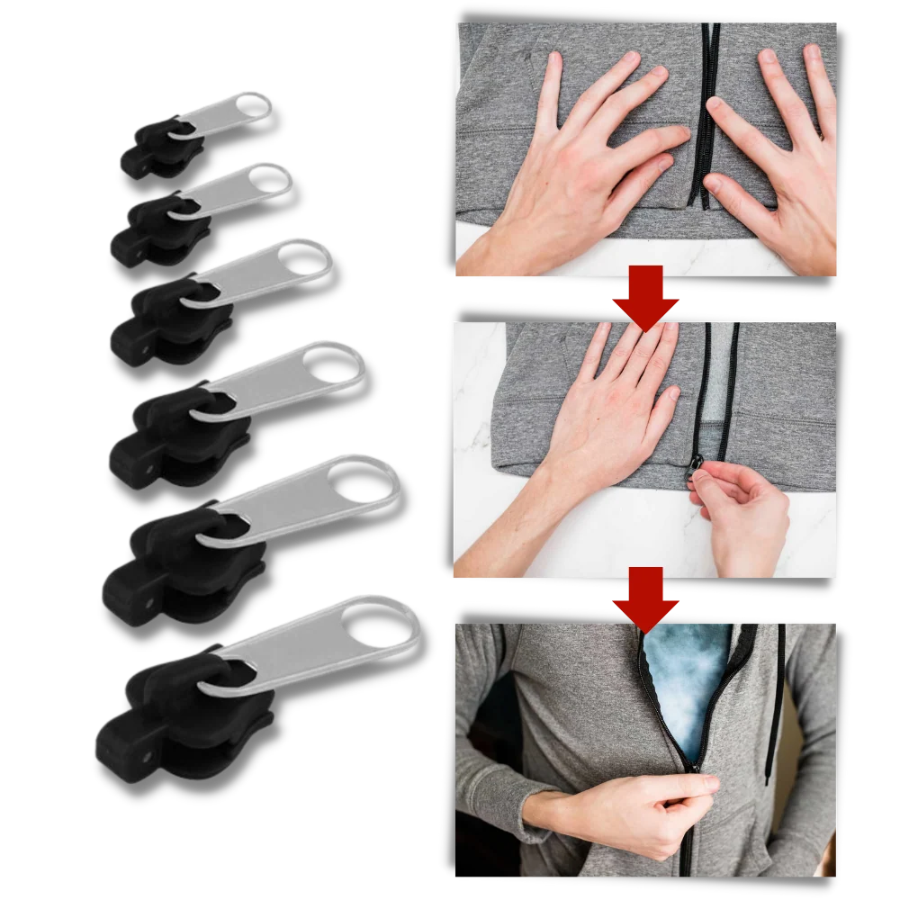 Zipper Slider Repair Set Aluminum Clip-On Set of 6