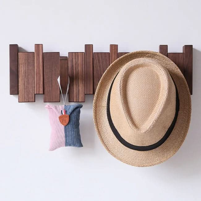 Handcrafted Wooden Coat Rack with Magnetic Foldable Hooks for Entryway