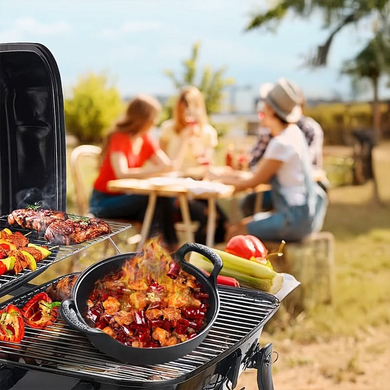 Compact Pre-Seasoned Cast Iron Skillet for Camping and Outdoor Cooking