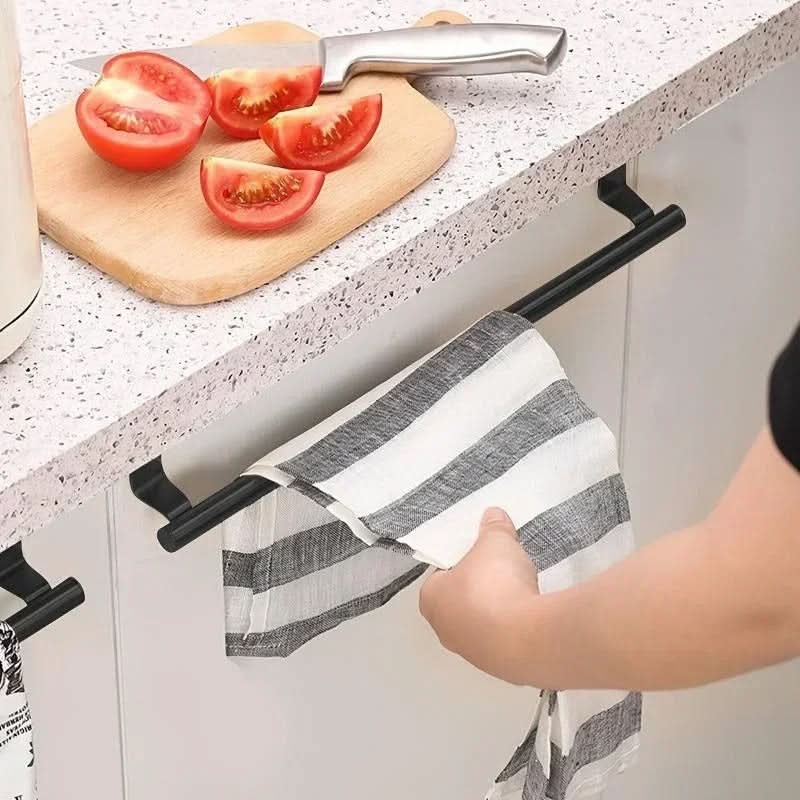 Stainless Steel Over-the-Door Towel Rack for Kitchen and Bathroom Storage