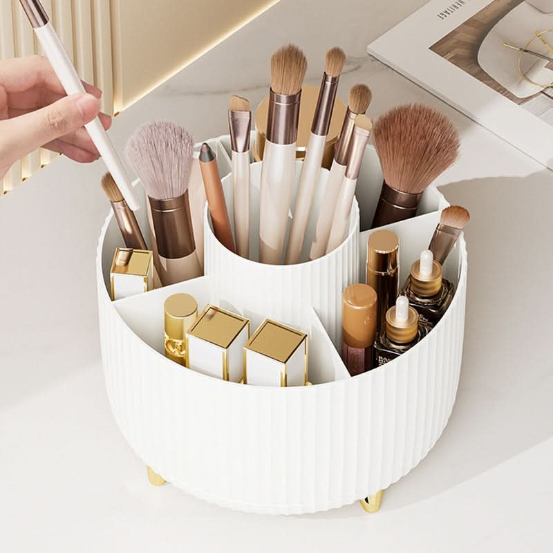 360° Rotating Makeup Organizer with Multi-Slot Storage for Brushes and Essentials