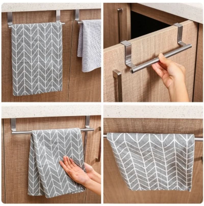 Stainless Steel Over-the-Door Towel Rack for Kitchen and Bathroom Storage
