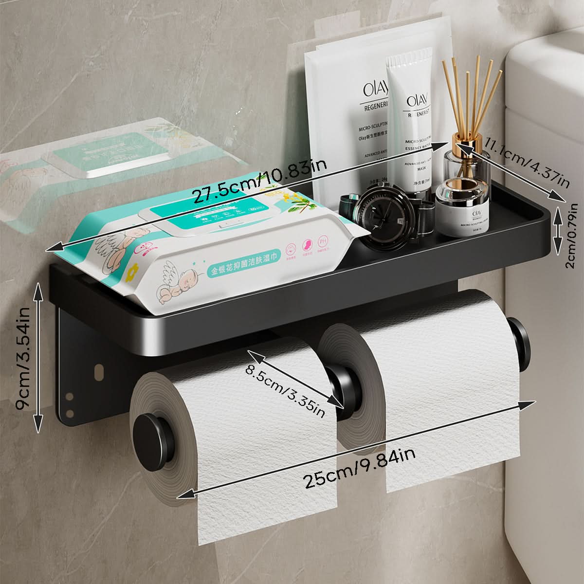 Wall-Mounted Aluminum Toilet Paper Holder with Storage Drawer