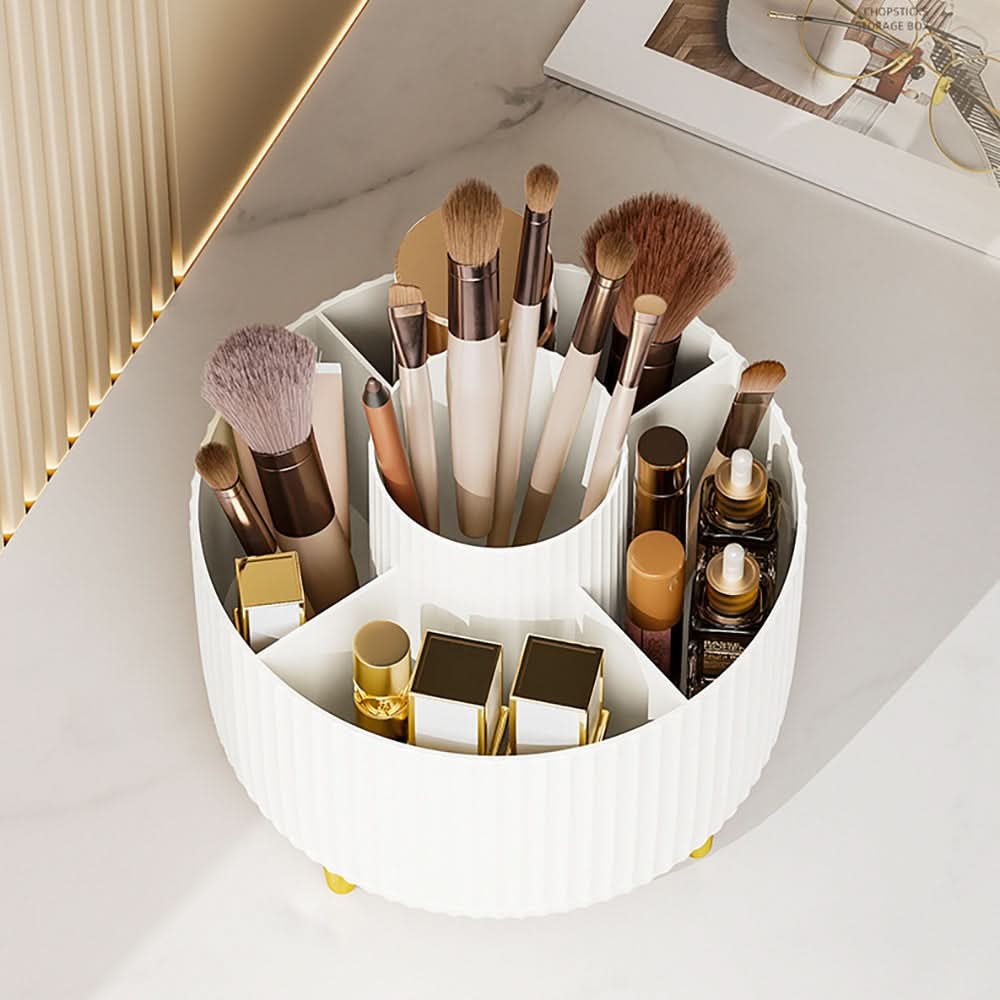 360° Rotating Makeup Organizer with Multi-Slot Storage for Brushes and Essentials