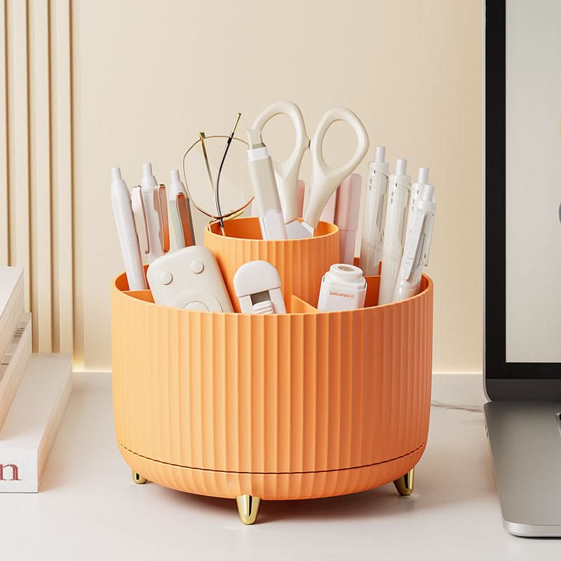 360-Degree Rotating Makeup Organizer with Multi-Slot Storage for Brushes and Essentials