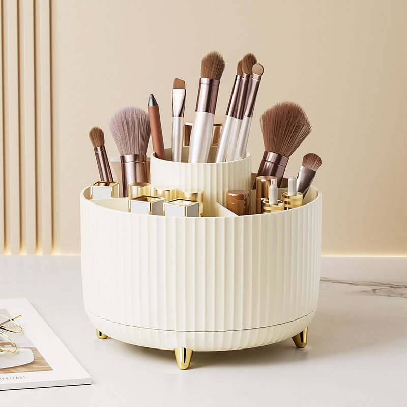 360-Degree Rotating Makeup Organizer with Multi-Slot Storage for Brushes and Essentials