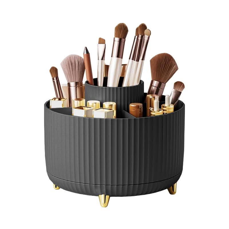 360-Degree Rotating Makeup Organizer with Multi-Slot Storage for Brushes and Essentials