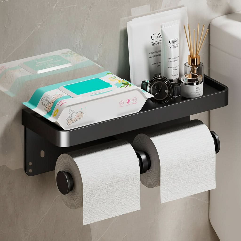 Wall-Mounted Aluminum Toilet Paper Holder with Storage Drawer