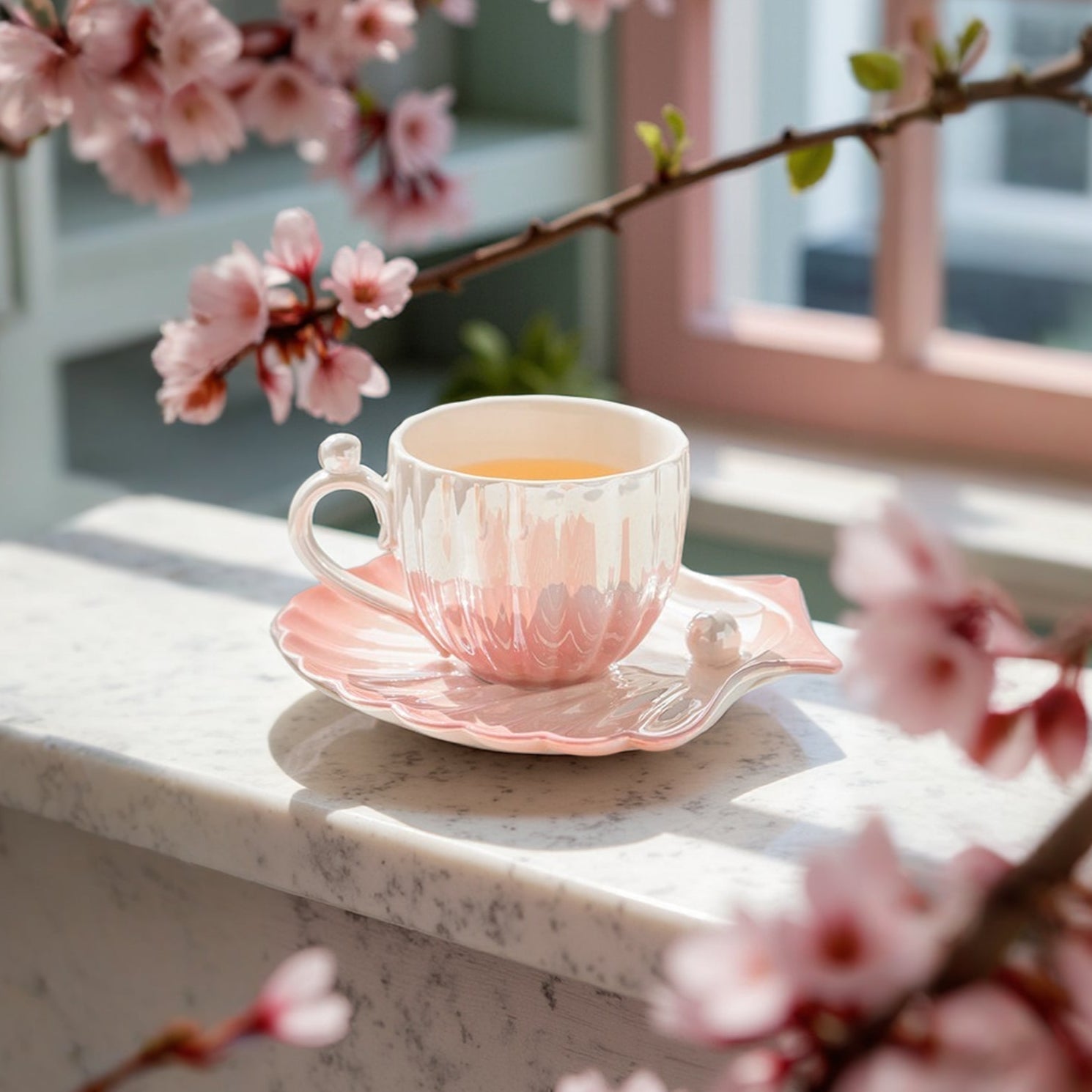 Ocean Pearl Tea Cup Set with Iridescent Finish – Elegant Ceramic Collection