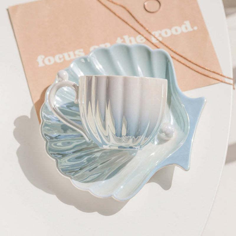 Ocean Pearl Tea Cup Set with Iridescent Finish – Elegant Ceramic Collection