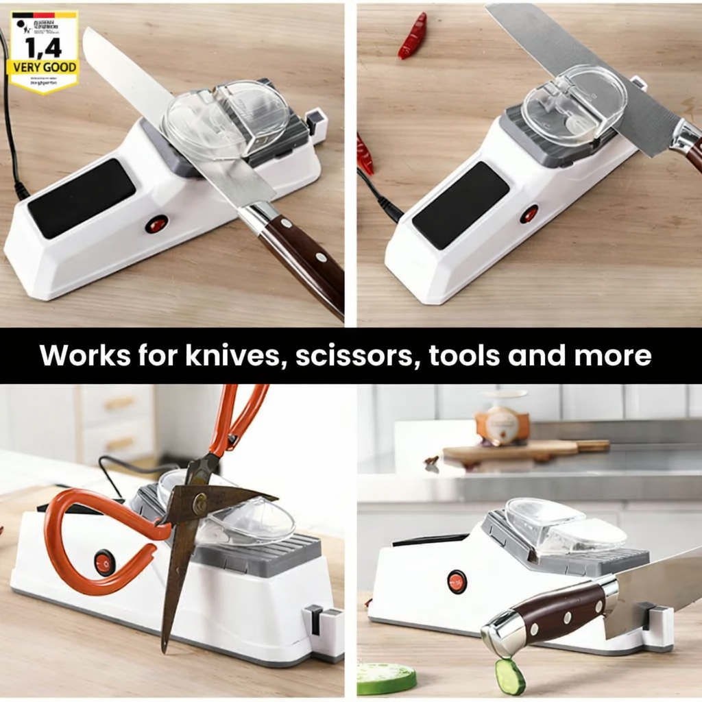 Knife Sharpener | Two-Stage Sharpening | Safe Guiding Slots | Cutting Power