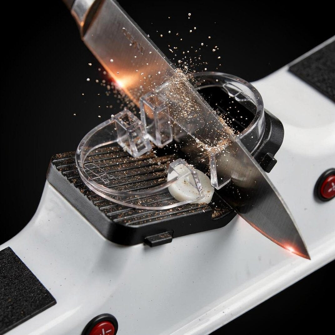 Knife Sharpener | Two-Stage Sharpening | Safe Guiding Slots | Cutting Power
