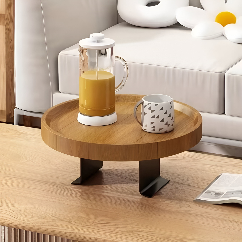 Round Clip-On Coffee Table – Compact Snack Tray for Space Efficiency