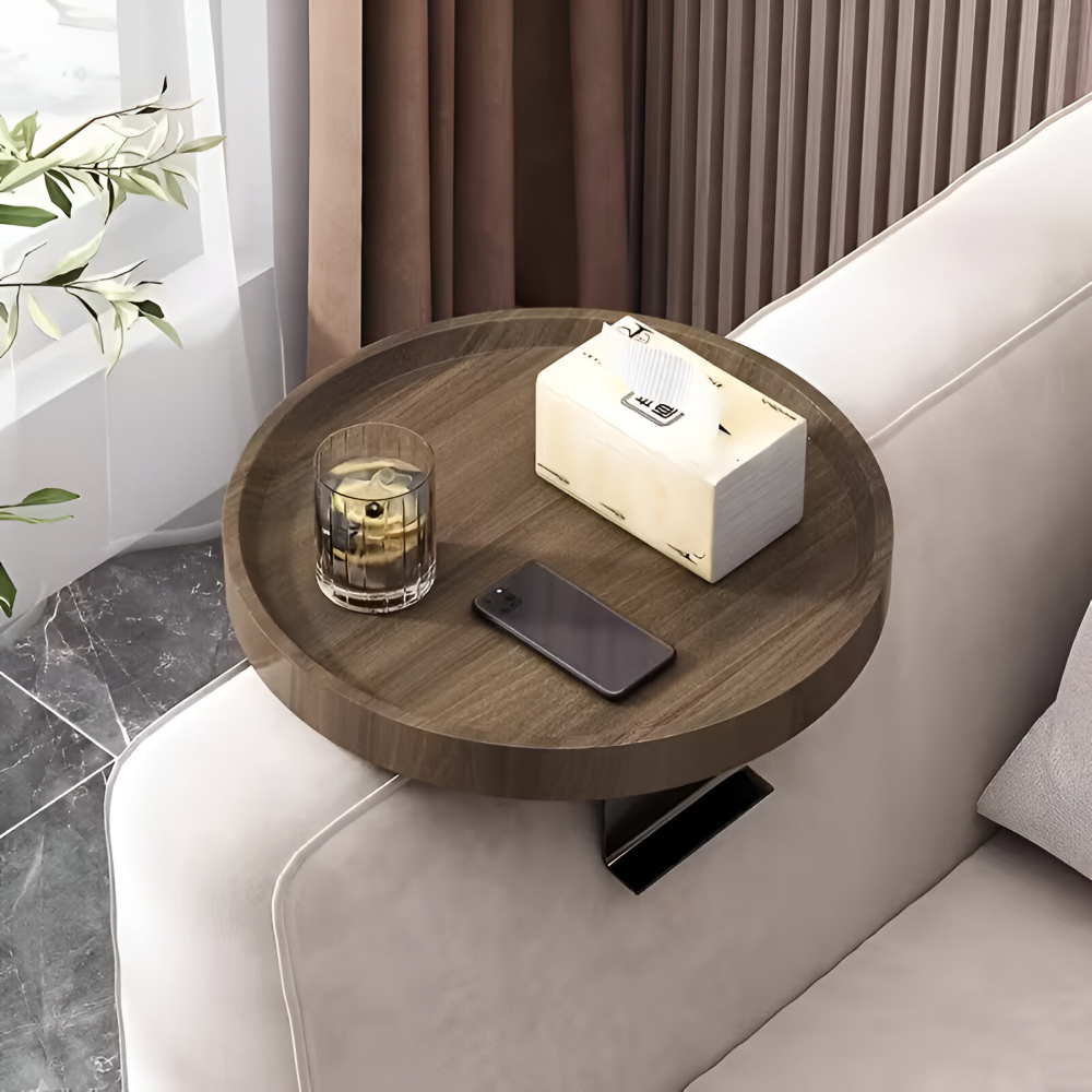 Round Clip-On Coffee Table – Compact Snack Tray for Space Efficiency