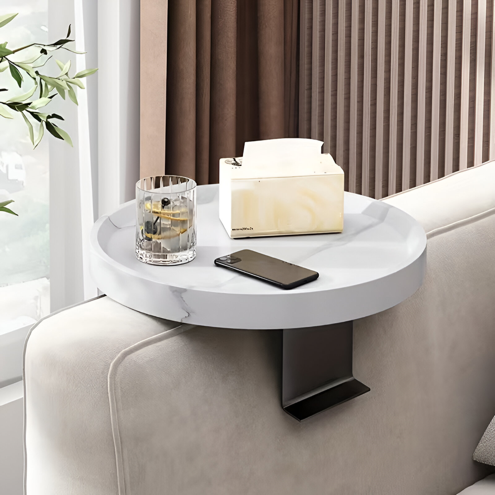 Round Clip-On Coffee Table – Compact Snack Tray for Space Efficiency