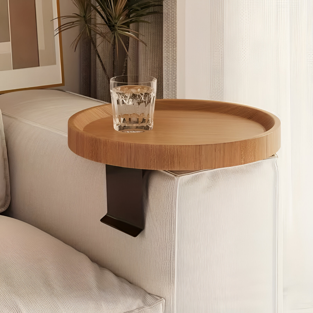Round Clip-On Coffee Table – Compact Snack Tray for Space Efficiency