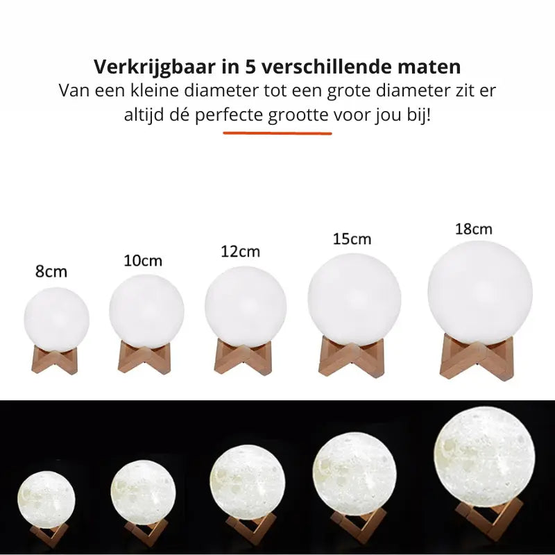 Dimmable Moon Lamp with Wooden Base – 16 Color Options