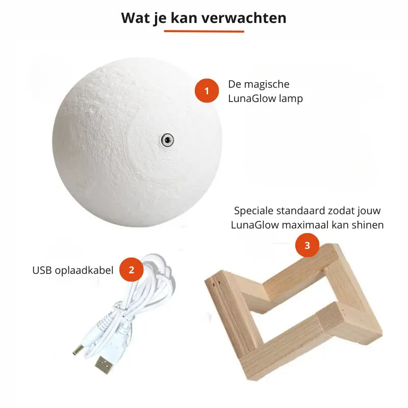 Dimmable Moon Lamp with Wooden Base – 16 Color Options