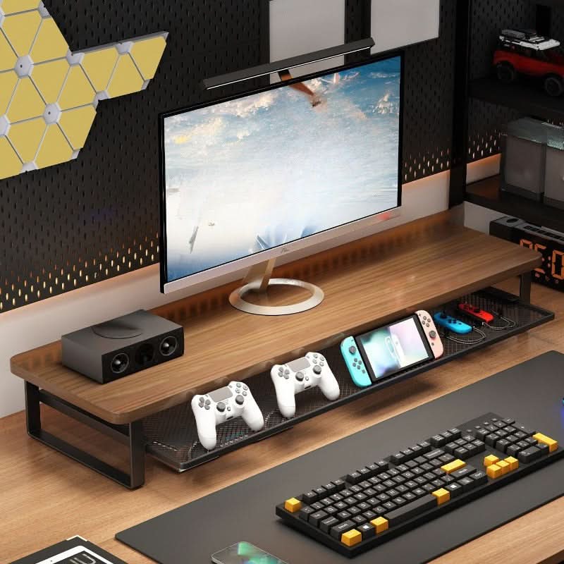 Dual-Layer Monitor Stand with Pull-Out Storage for Computers