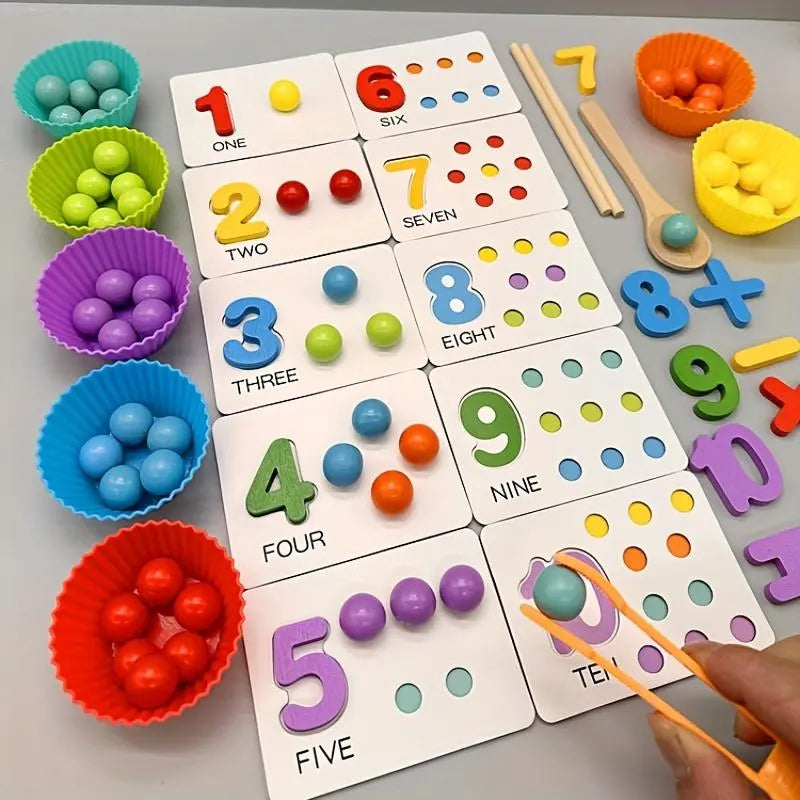 Montessori Math Learning Set with Wooden Counting Beads
