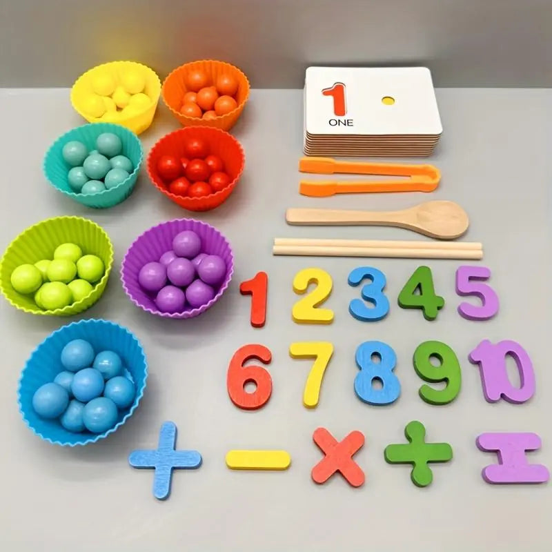 Montessori Math Learning Set with Wooden Counting Beads