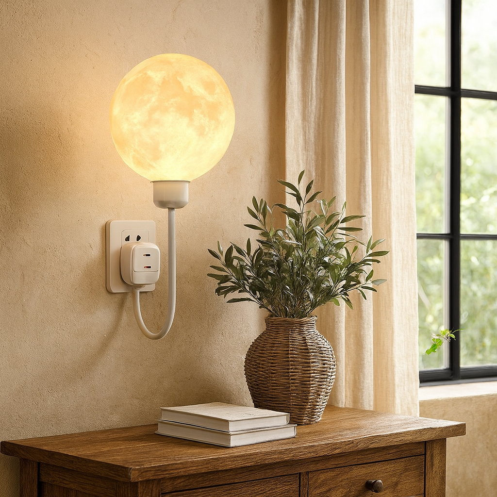 Lunar Glow Plug-In LED Wall Light for Cozy Ambiance