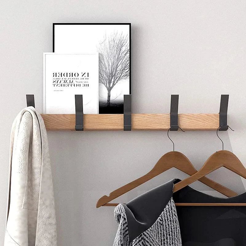 Scandinavian Style Coat Rack with Adjustable Hooks – Wooden Wall Mount