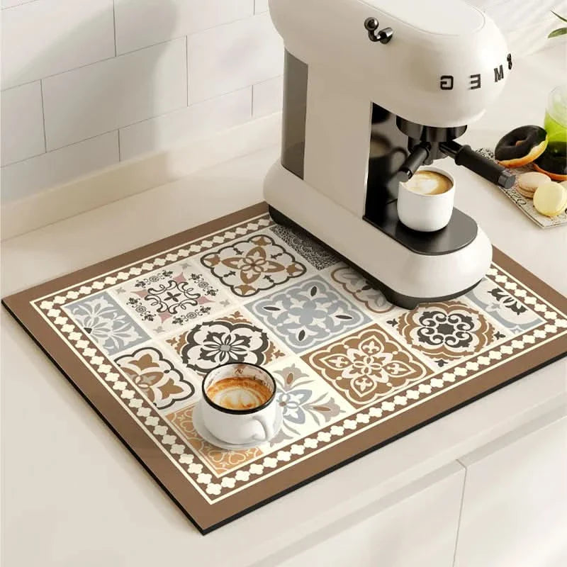 Vintage Coffee Machine Mat for Kitchen Countertop Safety