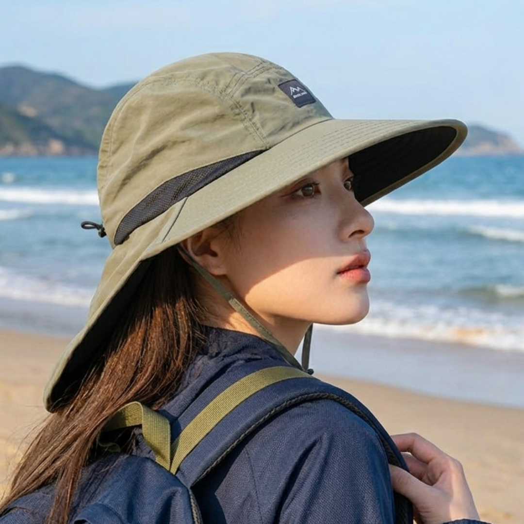 UV-Resistant Wide-Brimmed Hat with Neck Cover for Hiking and Outdoors