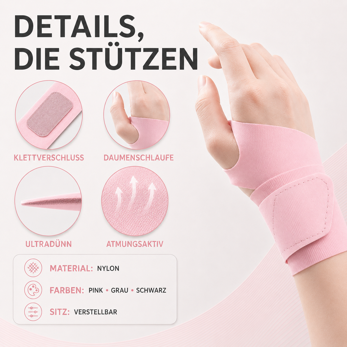 Lightweight Hand Support Brace - Adjustable Nylon Wrist Wrap for Daily Training