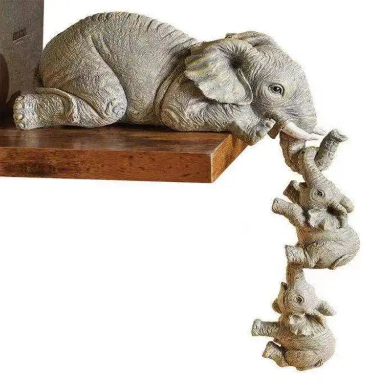 Hand-Painted Figurine Set of Elephant Family – Mother and Two Calves