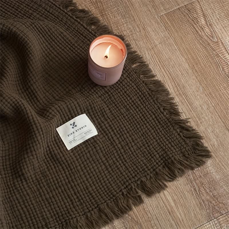 4-Layer Lightweight Cotton Gauze Blanket with Fringe Edges