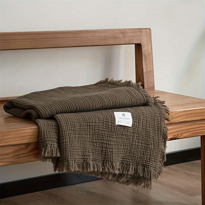 4-Layer Lightweight Cotton Gauze Blanket with Fringe Edges
