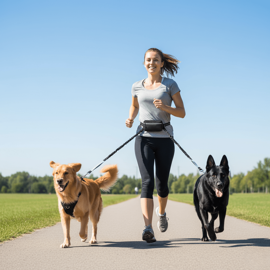 Dog Jogging Leash with Hip Belt and Comfortable Padded Grips