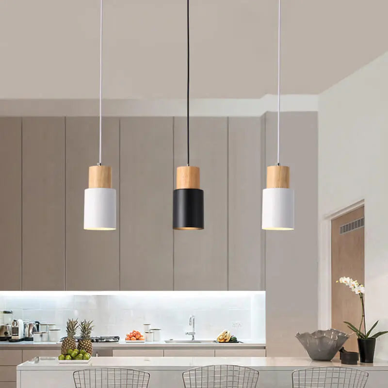 Metal and Wood Pendant Light Fixture