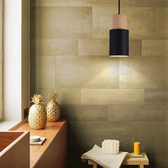 Metal and Wood Pendant Light Fixture