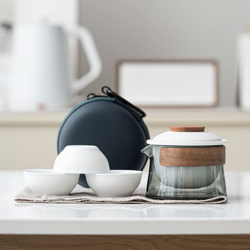 Elegant Ceramic Tea Set with Teapot and Three Cups