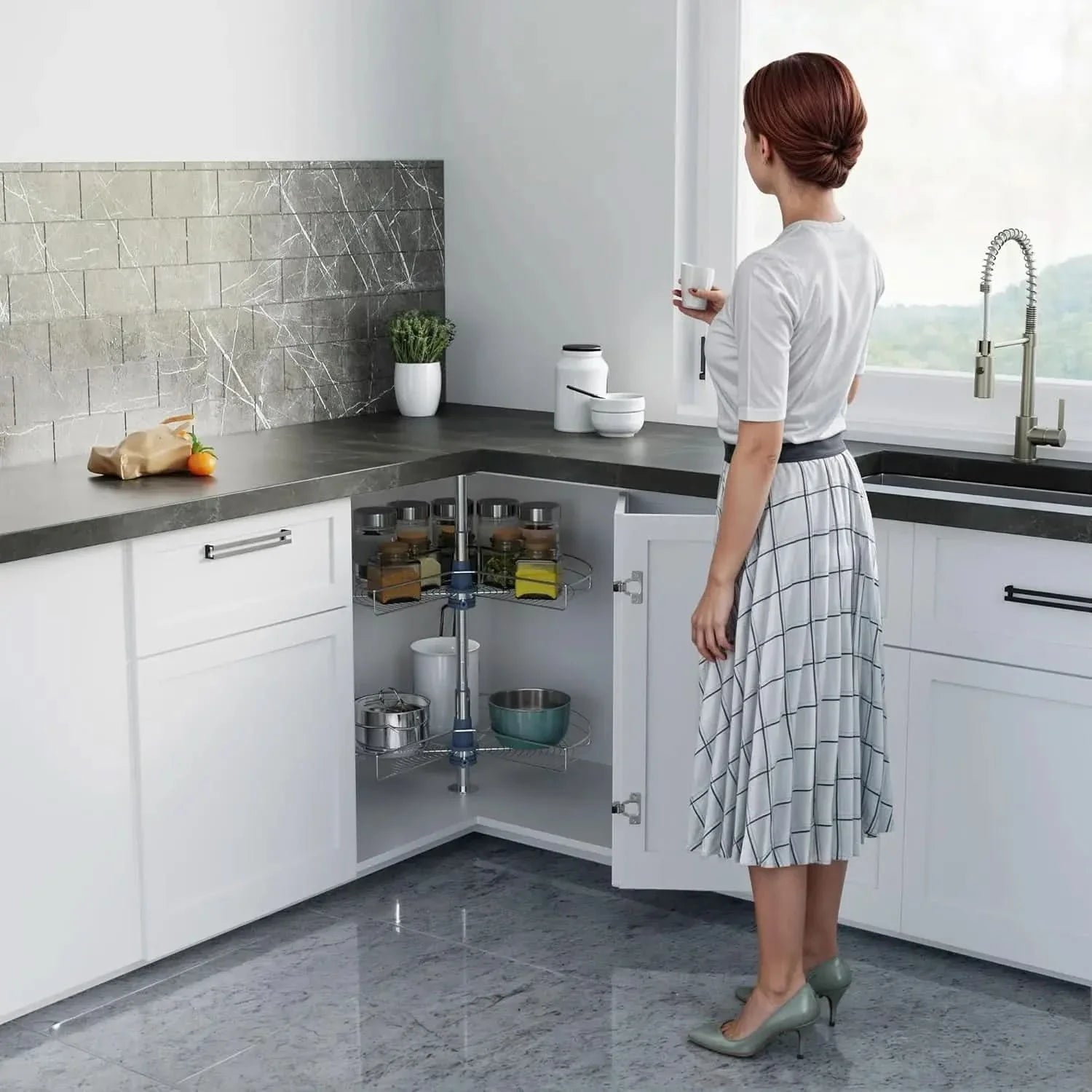 Corner Cabinet Organizer with Lazy Susan Design