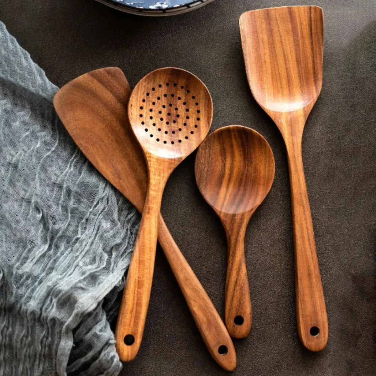 Elegant Wooden Kitchen Utensil Set with Stand