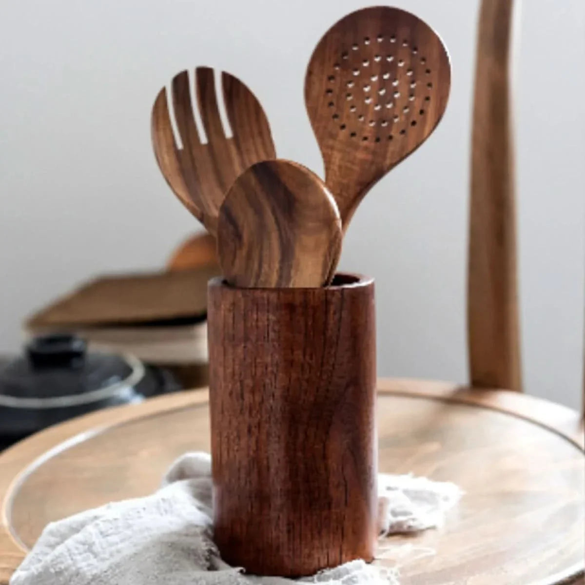 Elegant Wooden Kitchen Utensil Set with Stand