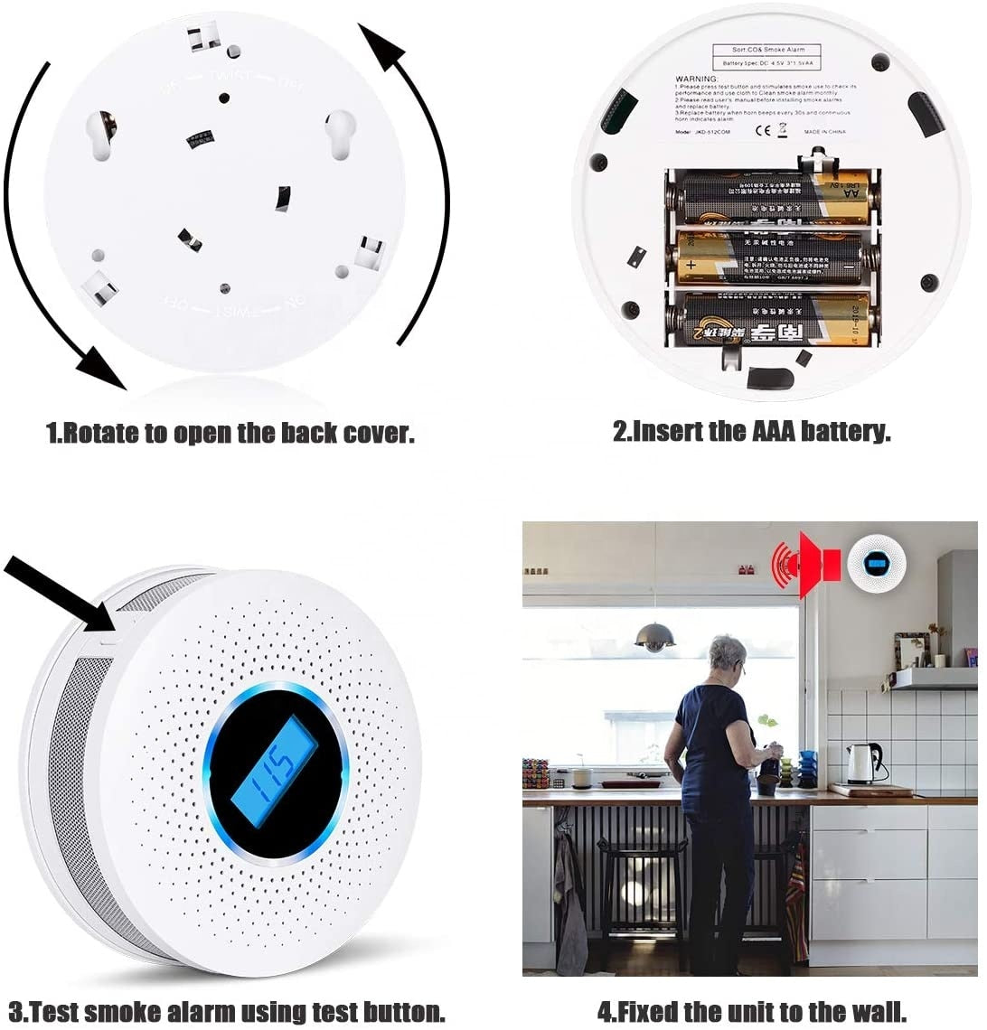 Smoke and Carbon Monoxide Detector | Dual Sensor System | Loud Alarm