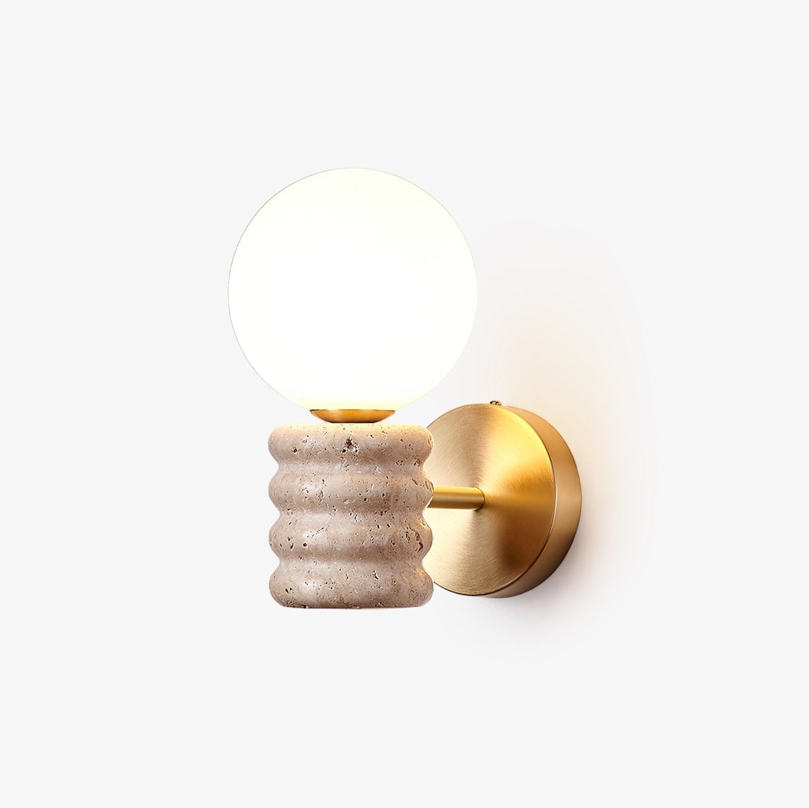 Wall Light Fixture in Travertine with Gold Detailing