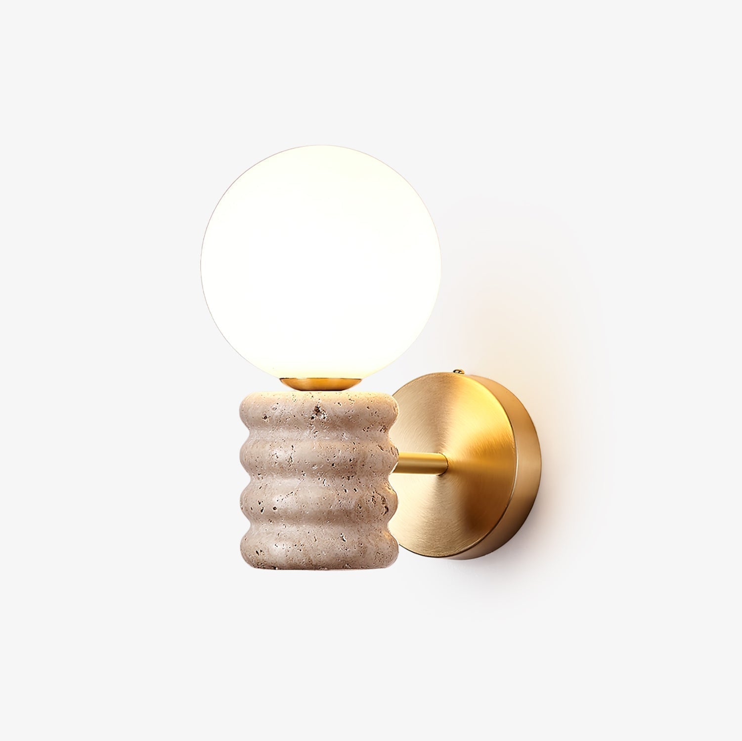 Wall Light Fixture in Travertine with Gold Detailing