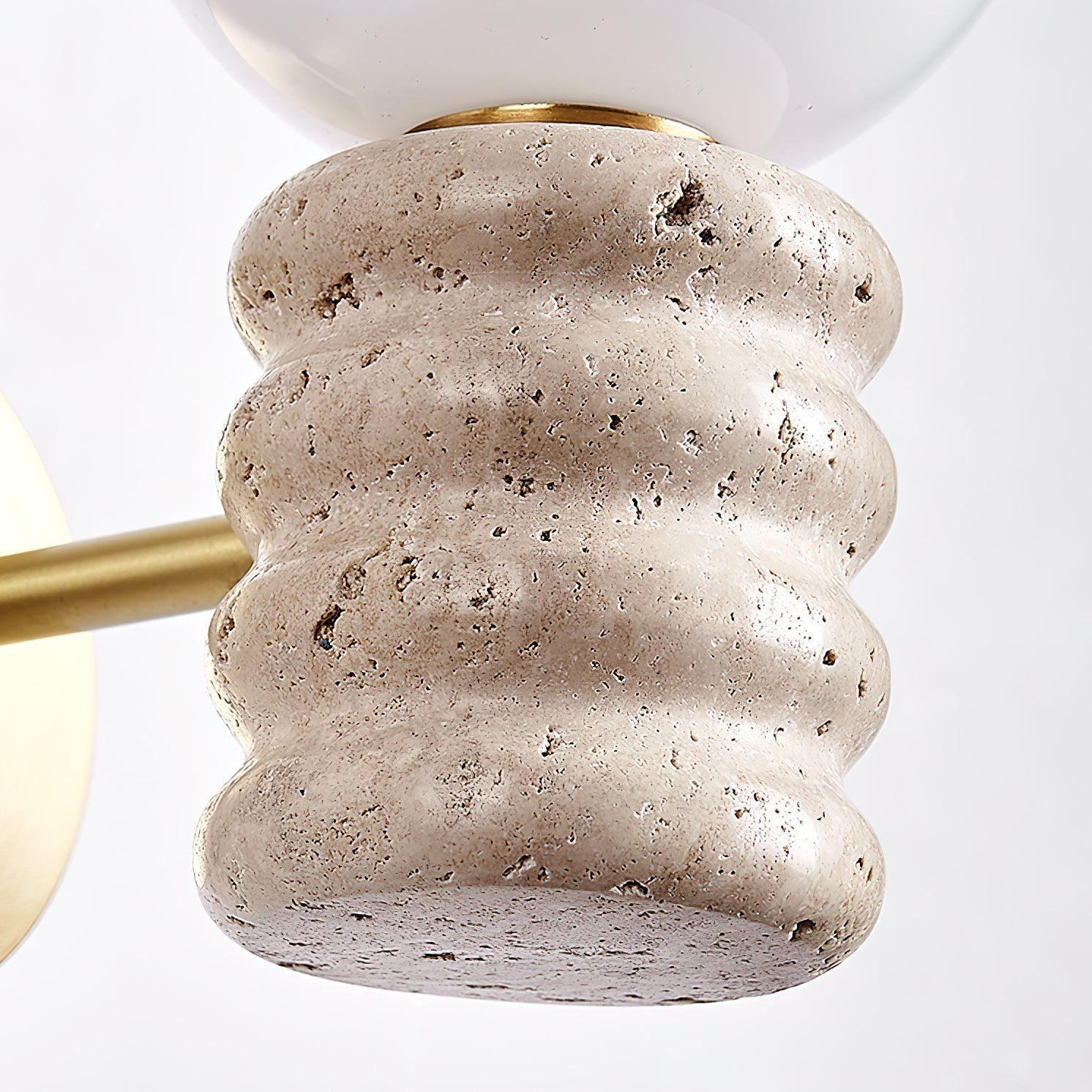 Wall Light Fixture in Travertine with Gold Detailing