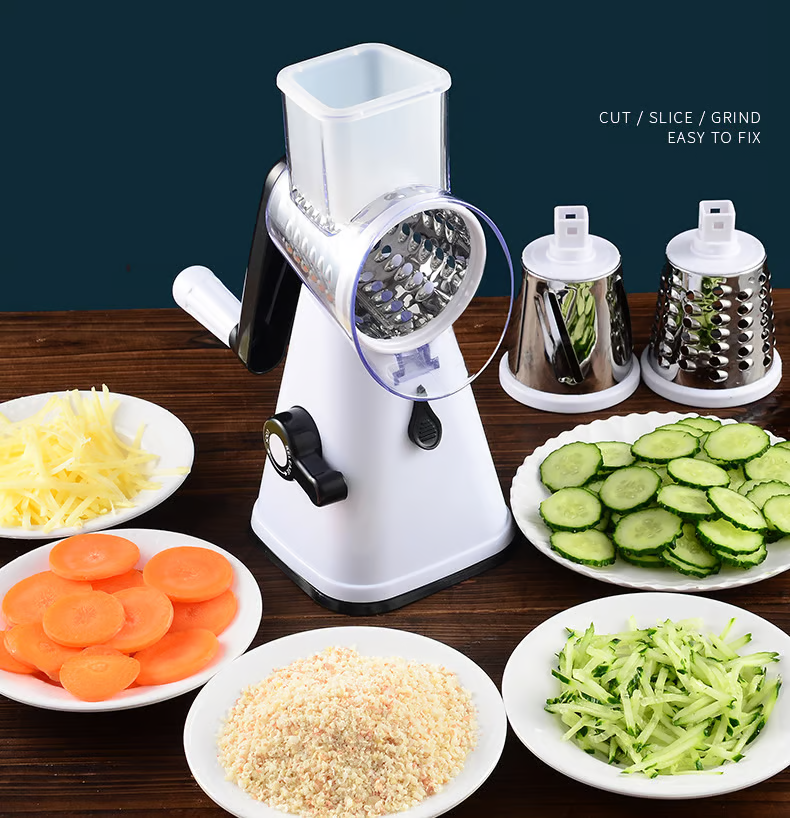Vegetable Rotary Grater | Drum Blades for Slicing | Non-Slip Suction Base