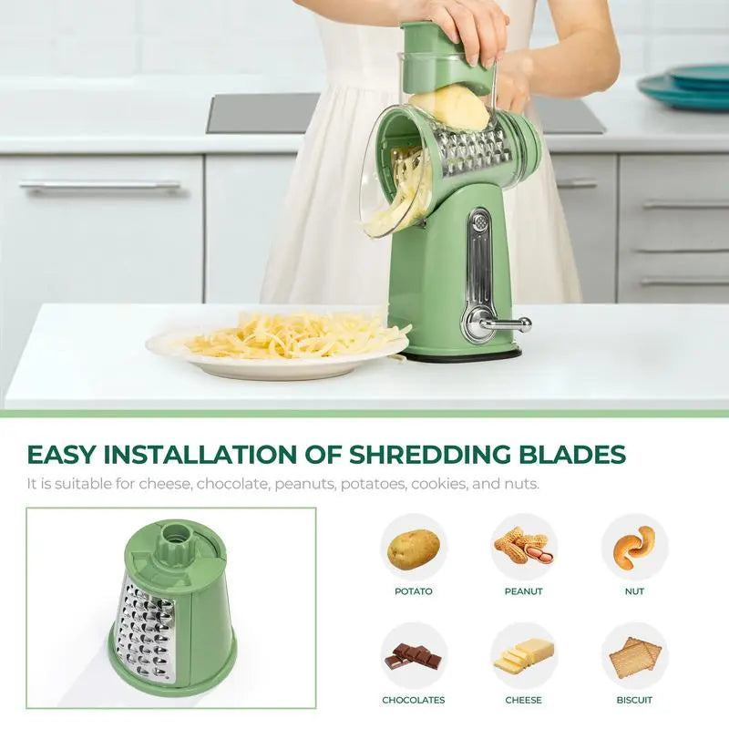 Stainless Steel Drum Grater with 5 Blades and Suction Base