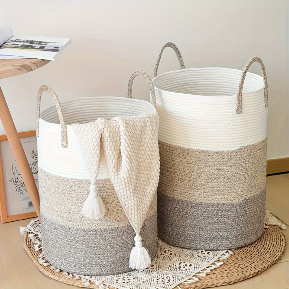 Tall Cotton Laundry Basket – Round Shape for Optimal Storage