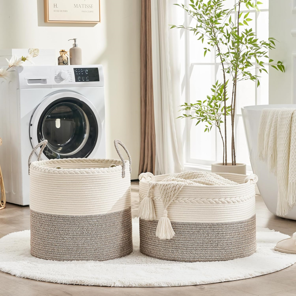 Extra Large Cotton Storage Basket – Round Organizer with Handles
