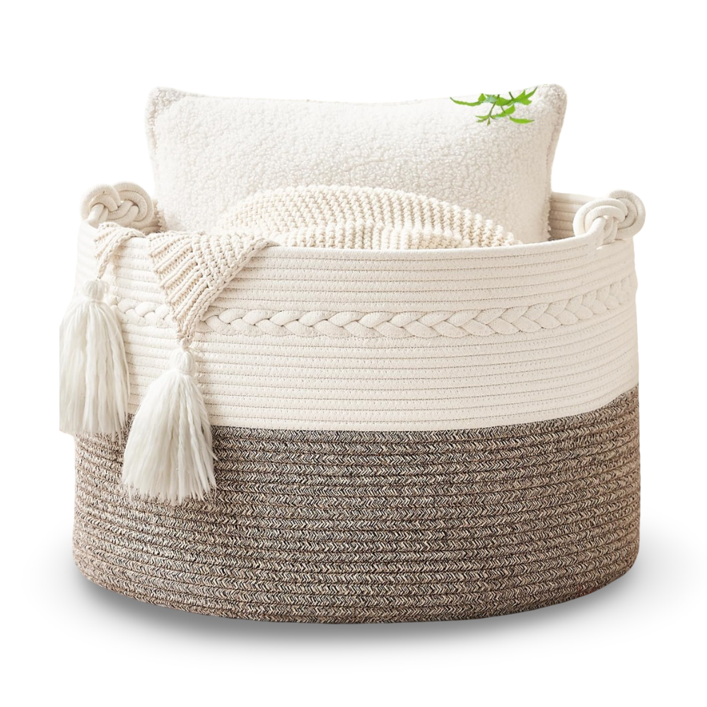 Extra Large Cotton Storage Basket – Round Organizer with Handles
