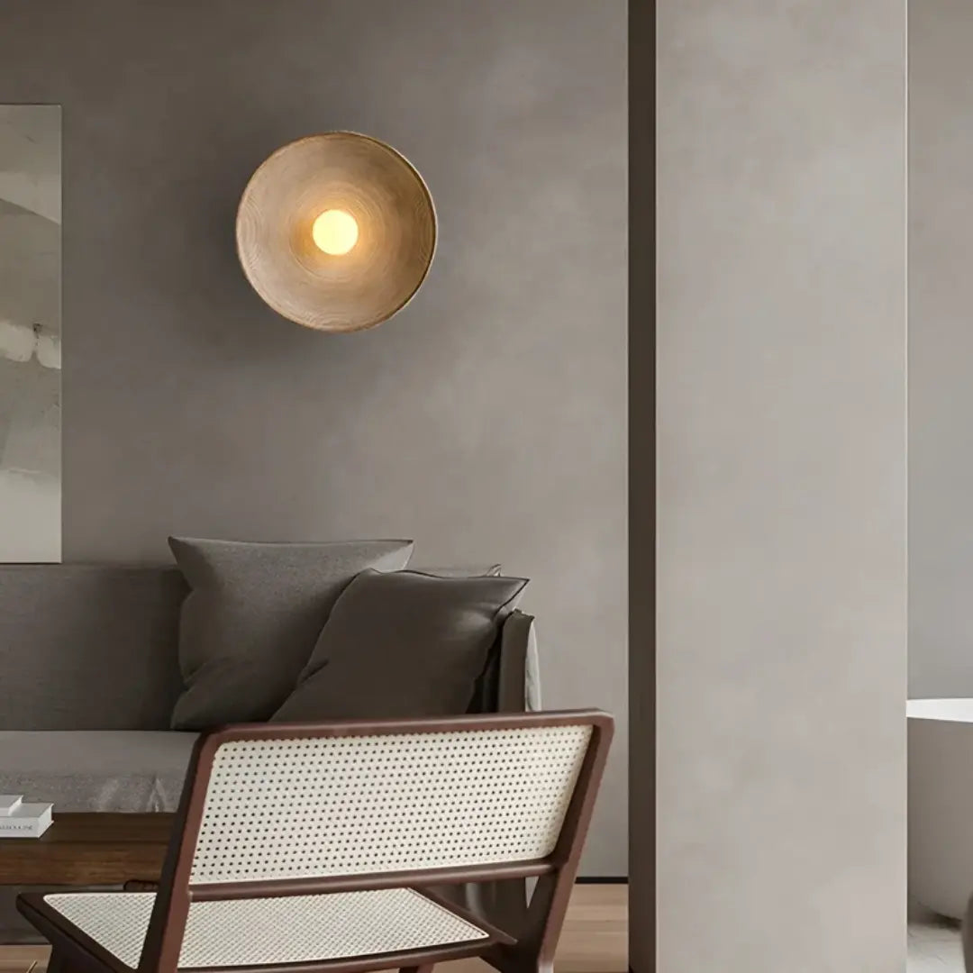 Round Wabi-Sabi Wall Light – Glass and Resin, 3 Adjustable Modes
